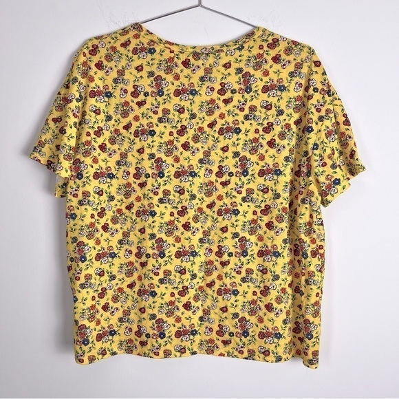 ZARA Yellow Bright Colorful Floral Boxy Cotton Short Sleeve Tee Top L - Picture 7 of 7
